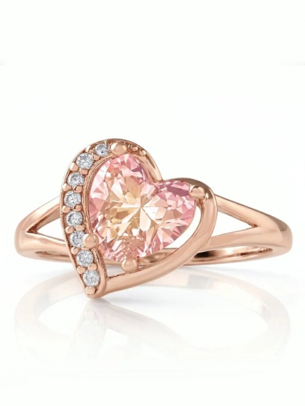 Heart peach and pink gemstone ring, 925 Sterling Silver, 18k Rose Gold
